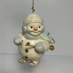 Lenox skiing snowman ornament porcelain With Blue And Gold Accents 2000